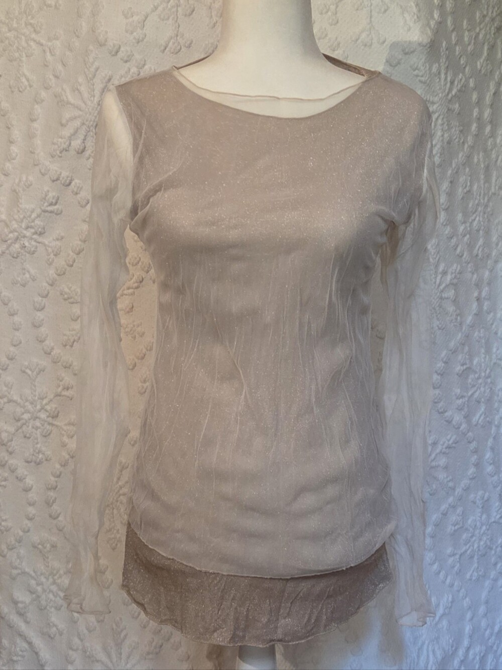 Suzy D  London Sheer Layered Long-Sleeve Top - Cream